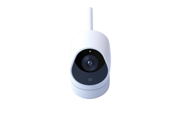 Smart Home Security Camera Sleek white design clear lens reliable home monitoring isolated on transparent background