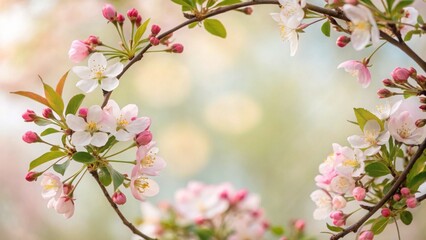 Obraz premium Spring Flower Festival Concept. Beautiful cherry blossom branch with delicate pink and white flowers in soft pastel background