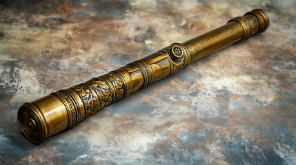 Ornate Brass Telescope on Textured Surface