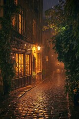 Obraz premium A picturesque street scene bathed in the glow of evening lights