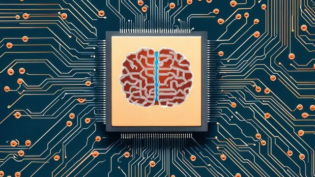 Microchip with brain design on circuit board