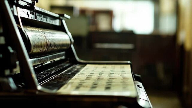 Machine in factory. A polygraphy printed on a piece of paper. A computer generated press and hold. An equipment in a manufacturing facility lifestyle.