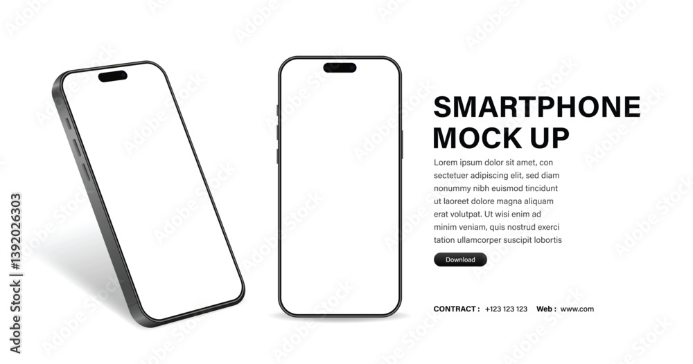 Wall mural realistic smartphone mockup. mobile phone vector with isolated on white background. device front vie