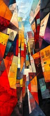 Fototapeta premium Abstract colorful painting with geometric shapes and blurred perspective.