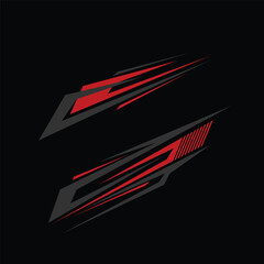car body wrap livery decal design with a combination of sharp line styles with red and black colors