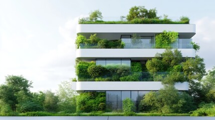 Fototapeta premium Modern sustainable apartment building with lush vertical gardens