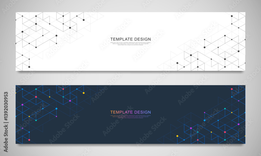 Poster Graphic design element for web page or banner with a geometric pattern of triangle shapes.