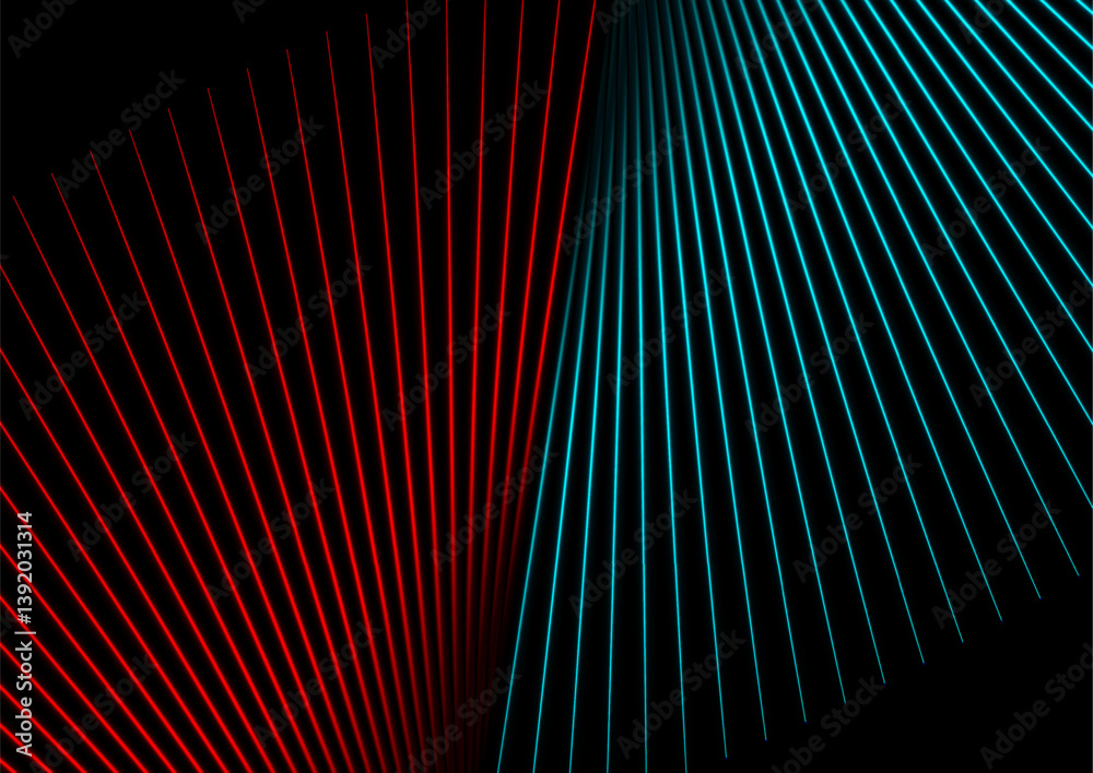 Poster high contrast red and blue neon glowing laser lines futuristic background. abstract vector design