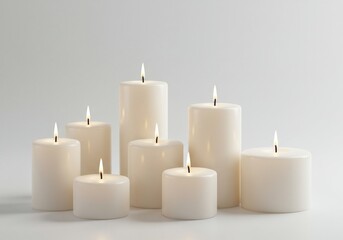 White pillar candles varying heights