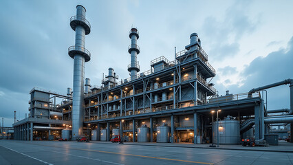 Fototapeta premium modern industrial plant extensive piping large machinery dominate scene