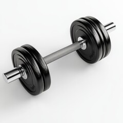 Naklejka premium Dumbbell: A photorealistic dumbbell. The heavy, metallic plates, gleaming silver and the weightlifting equipment lies in plain view, showcasing fitness, strength, and the path to physical wellness.