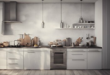 Fototapeta premium modern kitchen copyspace design room concept interior gallery poster wall advertisement template real banner city estate loft empty billboard copy space floor inside style architecture advertising