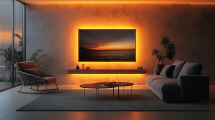 A modern TV framed as art on a minimalist wall, blending technology with timeless elegance.