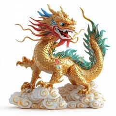 Golden Dragon: A magnificent golden dragon statue, a symbol of power and good fortune, stands proudly on a bed of clouds. Its vibrant colors and intricate details captivate.
