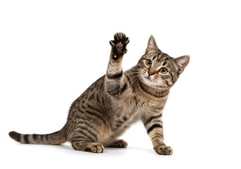Obraz premium Cat raising paw playful pose