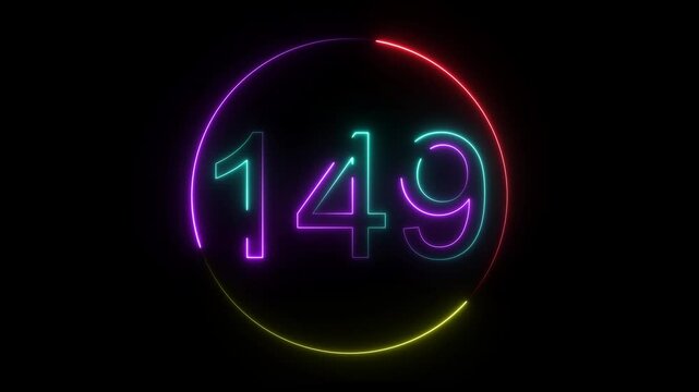 A dynamic circular animation, and glowing neon number 149 animation . on a black background. and creating a stunning video.4k video