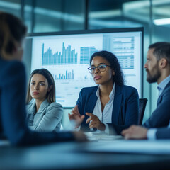 A diverse group of executives in a boardroom discussing strategy