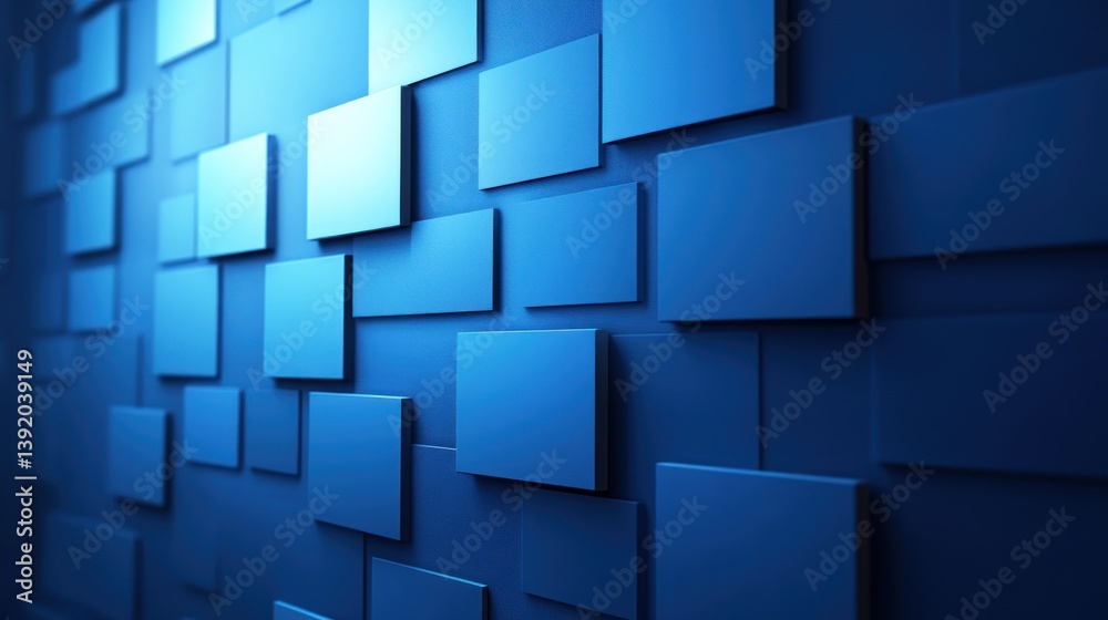 Poster an intricate grid pattern formed by a multitude of overlapping squares in varying shades of blue cre