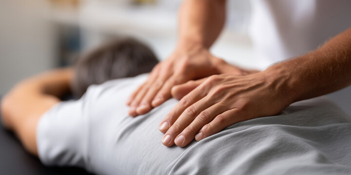 chiropractor assisting patient with spinal adjustment, promoting relaxation and wellness
