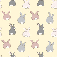 Seamless Pattern with Rabbit Design on Light Yellow Background. Hand Drawn Vector Illustration.