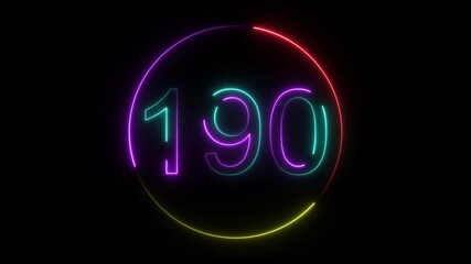 A dynamic circular animation, and glowing neon number 190 animation . on a black background. and creating a stunning video.4k video