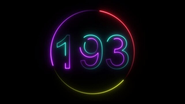 A dynamic circular animation, and glowing neon number 193 animation . on a black background. and creating a stunning video.4k video