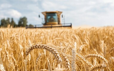 Golden Wheat Field Harvest Under Sunny Sky