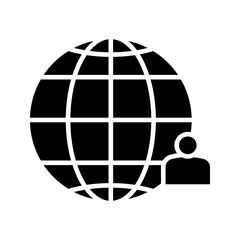 Person and web globe icon. Vector graphic element. International, global, personal website, social network and connectivity