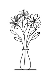 Daisy Flowers in a Vase – Hand-Drawn Line Art Illustration for Coloring Page or Botanical Design