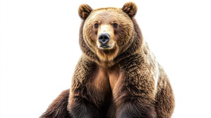 Brown bear portrait against white background.  Possible use Nature photography stock