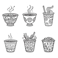 Trendy Cup Noodle Vector Line Art Design