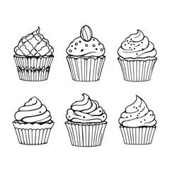 Cute cupcakes vector line art for digital designs