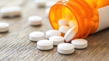 Medicine pills spilling from an orange bottle