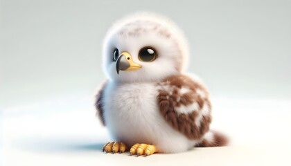 A cute baby Flores hawk-eagle with white belly and tiny crest perched calmly