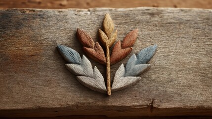 Handcrafted Wooden Leaf Design on Rustic Wood Background, Perfect for Art and Craft Projects