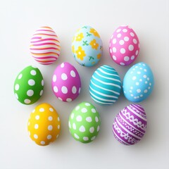 Colorful Easter Eggs in Various Patterns and Bright Shades for Spring Celebration and Decoration