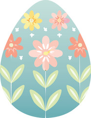 Vector Easter Egg Illustration with Floral Design in Pastel Colors and Whimsical Folk Art Style