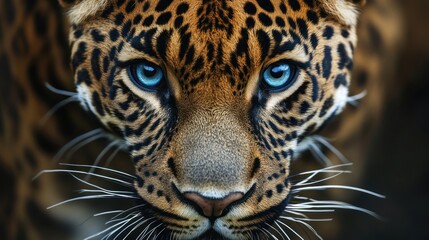 Obraz premium captivating jaguar portrait showcasing striking blue eyes and intricate spotted pattern conveying an aura of mystery and wild beauty