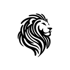 Royal lion silhouette head with flowing mane on transparent background  