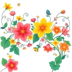 colorful flowers and vines isolated on white  background