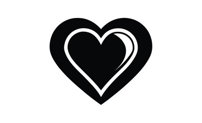 Black heart shape icon flat silhouette, heart shape black isolated on white background, heart-shaped flat icon symbol, black heart shape for decoration valentine's card, heart shape