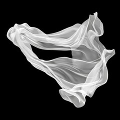 Fototapeta premium Flowing Sheer White Fabric Drapery on Black Background for Design