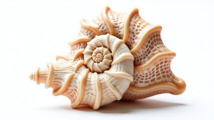Obraz premium spiral seashell displays intricate natural patterns glossy texture white background better visibility various