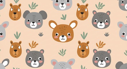 Obraz premium Adorable Animal Faces: A Charming Pattern AI Generated