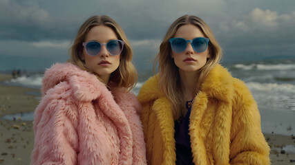 Beachside Fashion Shoot with Long Hair and Bold Colors