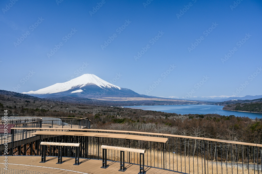 Poster 山梨県パノラマ台からの山中湖と富士山
