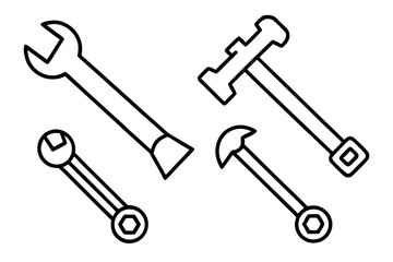 set of Hammer and Wrench silhouette vector illustration