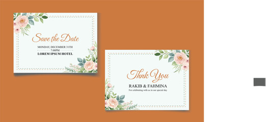 beautiful floral leaves Wedding invitation template design