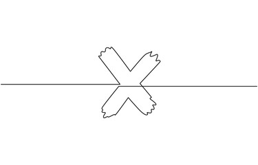 A single line drawing of a cross. Continuous line cross icon, Cross Continuous Line Draw Long line cross icon. X. Continuous line. Vector single line drawing of a file with cross symbol.