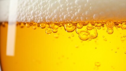 Foamy Bliss: Carbonated Beer in Close-Up Detail